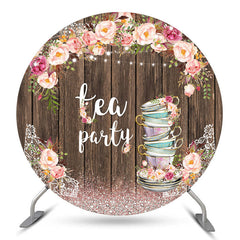 Lofaris Sparkling Floral Wooden Circle Tea Party Backdrop