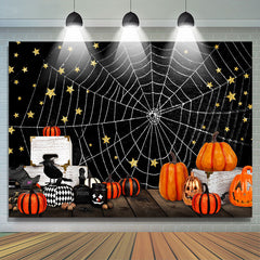 Lofaris Spider Net Black Night With Star Halloween Backdrop