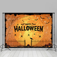 Lofaris Spiders Bats And Pumpkins Orange Halloween Backdrop