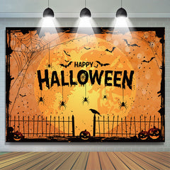 Lofaris Spiders Bats And Pumpkins Orange Halloween Backdrop