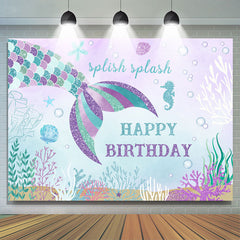 Lofaris Splish Splash Mermaid Sea Theme Happy Birthday Backdrop