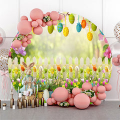 Lofaris Spring Flower Grass Egg Rabit Easter Round Backdrop