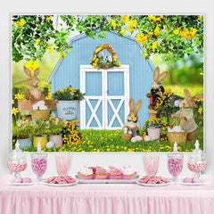 Lofaris Spring Plants With Blue House Happy Easter Backdrop