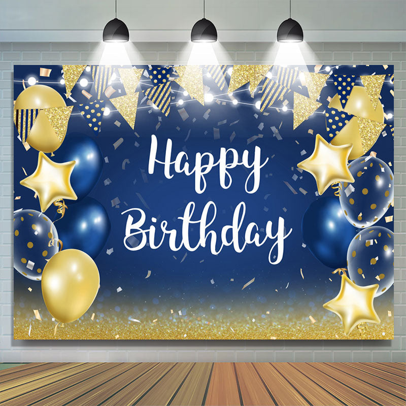 Lofaris Stars and Flags Blue Balloon Happy Birthday Backdrop