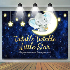 Lofaris Stars and Moon Dark Blue Elephent Baby Shower Backdrop