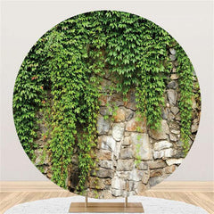 Lofaris Stone And Green Leaves Custom Round Wedding Backdrop