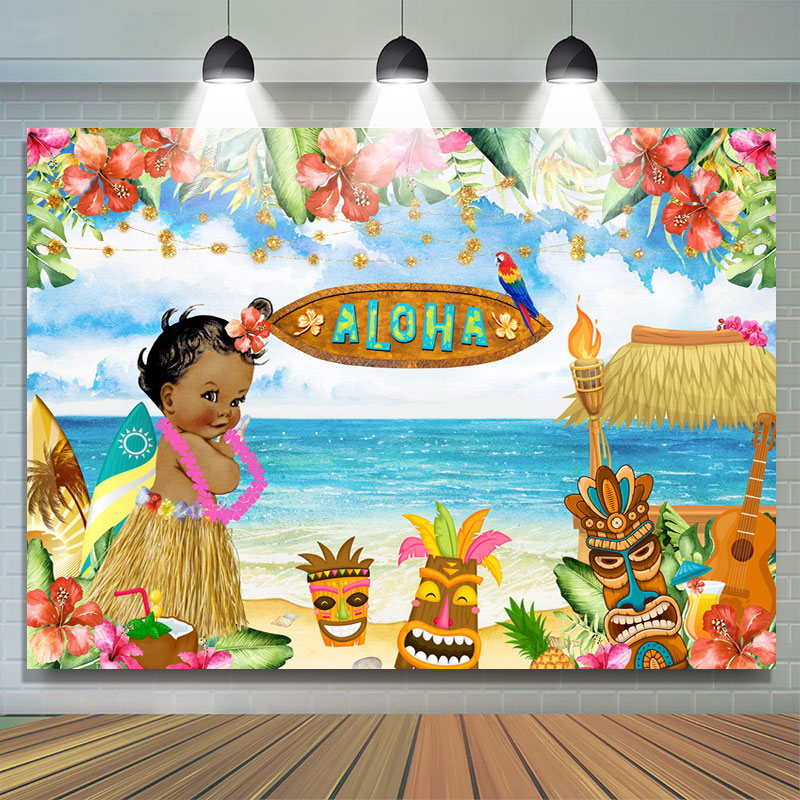 Lofaris Summer Aloha Luau Party Seaside Floral Baby Backdrop