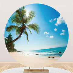 Lofaris Sun Blue Beach And Coconut Tree Round Summer Backdrop