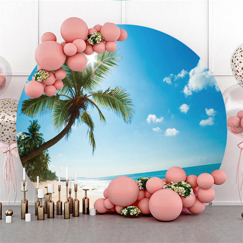 Lofaris Sun Blue Beach And Coconut Tree Round Summer Backdrop