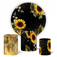 Lofaris Sunflower And Black Glitter Round Birthday Backdrop Kit