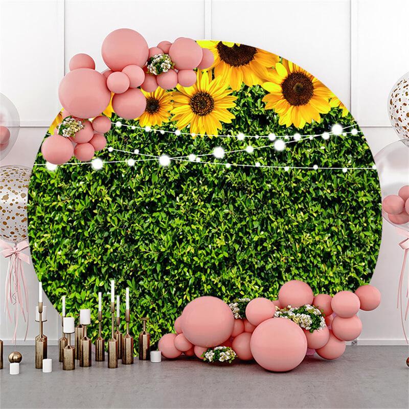 Lofaris Sunflower And Grass Round Happy Birthday Backdrop