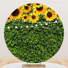 Lofaris Sunflower And Grass Round Happy Birthday Backdrop