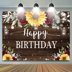 Lofaris Sunflower and Red Roses Wood Happy Birthday Backdrop