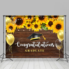 Lofaris Sunflower And Yellow Balloon Graduate Wooden Backdrop