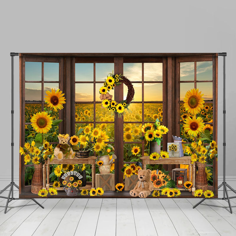 Lofaris Sunflower Field In And Out Window Cute Autumn Backdrop