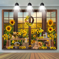 Lofaris Sunflower Field In And Out Window Cute Autumn Backdrop