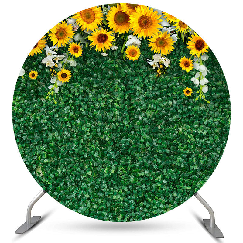 Lofaris Sunflower With Green Leaves Circle Wedding Backdrop