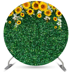 Lofaris Sunflower With Green Leaves Circle Wedding Backdrop