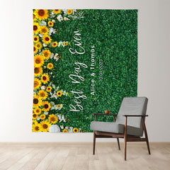 Lofaris Sunflowers And Green Leaves Wedding Party Backdrop