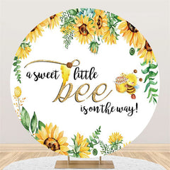 Lofaris Sunflowers And Little Bee Round Baby Shower Backdrop