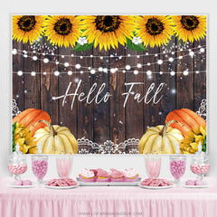 Lofaris Sunflowers And Pimpkin Brown Wood Hello Fall Backdrop