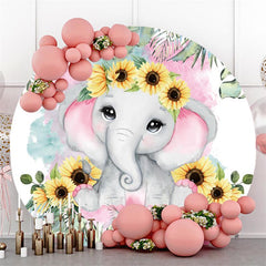 Lofaris Sunflowers And Pink Elephant Round Baby Shower Backdrop