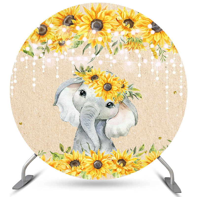 Lofaris Sunflowers With Elephant Circle Baby Shower Backdrop