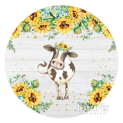 Lofaris Sunflowers With Lovely Cow Round Birthday Backdrop