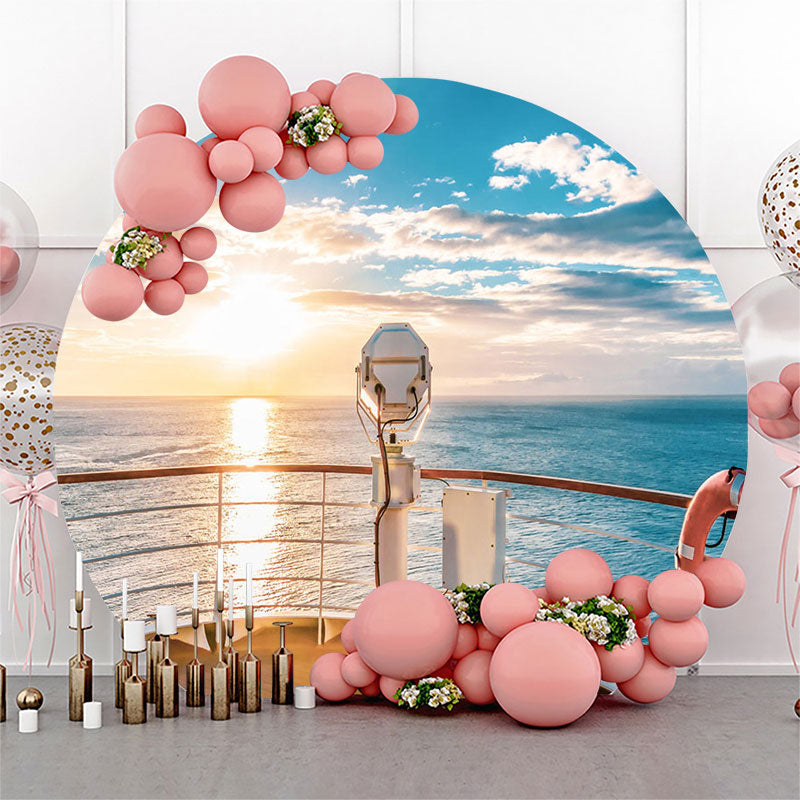 Lofaris Sunset Sea Sky Ship Summer Round Birthday Backdrop