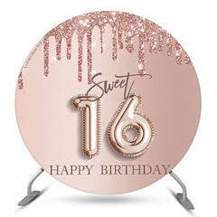 Lofaris Sweet 16 Rose Pink Birthday Round Backdrop Cover