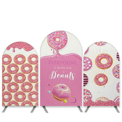 Lofaris Sweet Donut Theme Pink White Birthday Arch Backdrop Kit