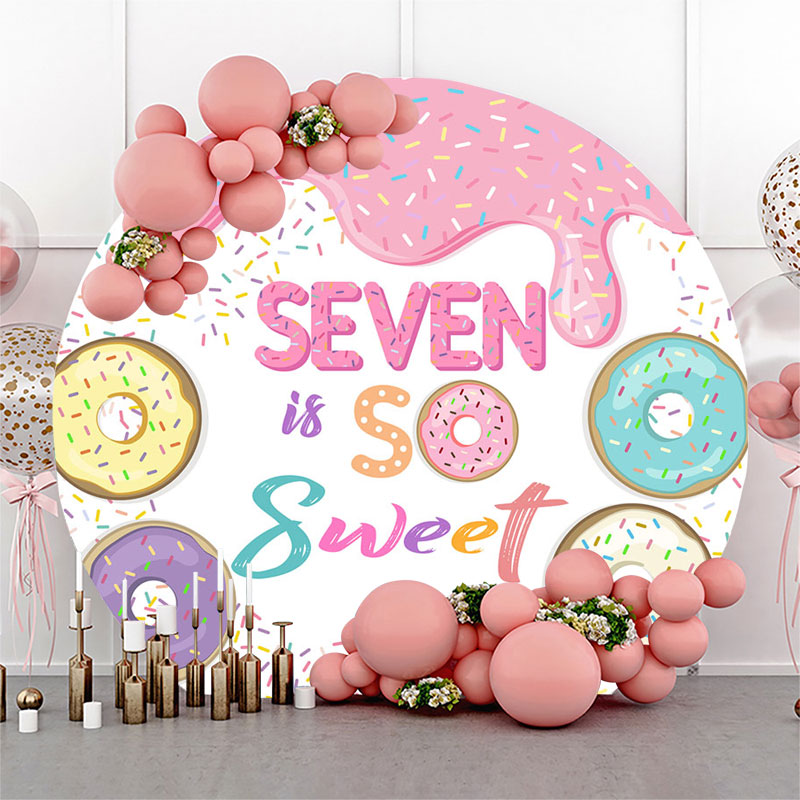 Lofaris Sweet Donuts Circle 7th Birthday Backdrop For Girls