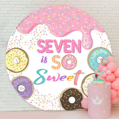 Lofaris Sweet Donuts Circle 7th Birthday Backdrop For Girls