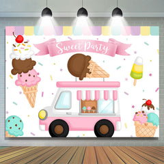 Lofaris Sweet Party Ice Cream Theme Baby Girl Birthday Backdrop