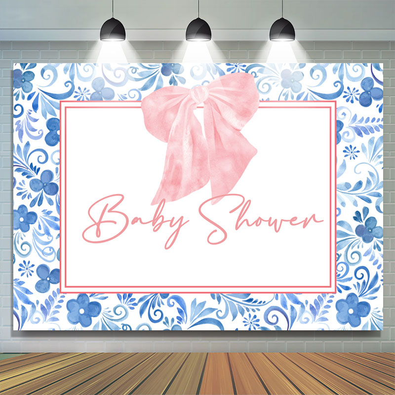 Lofaris Sweet Pink Bow With Floral Baby Shower Backdrop