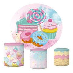 Lofaris Sweet Pink Candy And Cake Round Birthday Party Backdrop