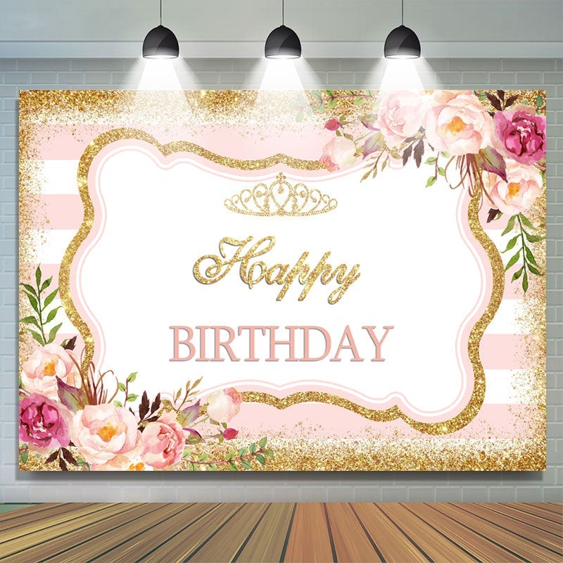 Lofaris Sweet Rose Glitter Gold Dots Happy Birthday Backdrop