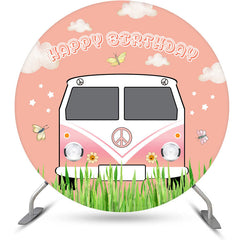 Lofaris Sweet Spring Car Outside Circle Birthday Backdrop