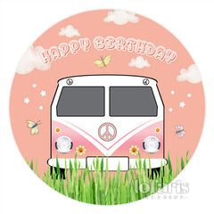 Lofaris Sweet Spring Car Outside Circle Birthday Backdrop