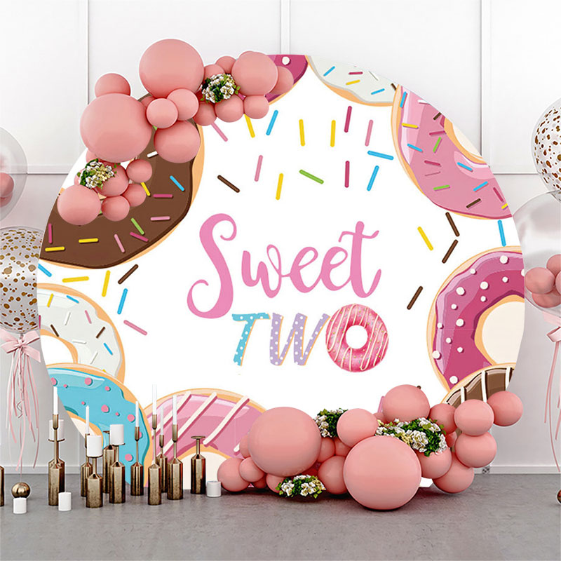 Lofaris Sweet Two Donuts Round Birthday Backdrop Cover