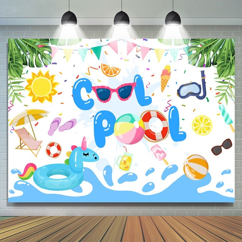 Lofaris Swimming Pool Kids Birthday Photo Party Backdrop