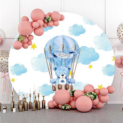 Lofaris Teddy Bear And Air Ballon Round Baby Shower Backdrop