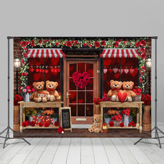 Lofaris Teddy Bear And Floral Love Store Valentines Backdrop