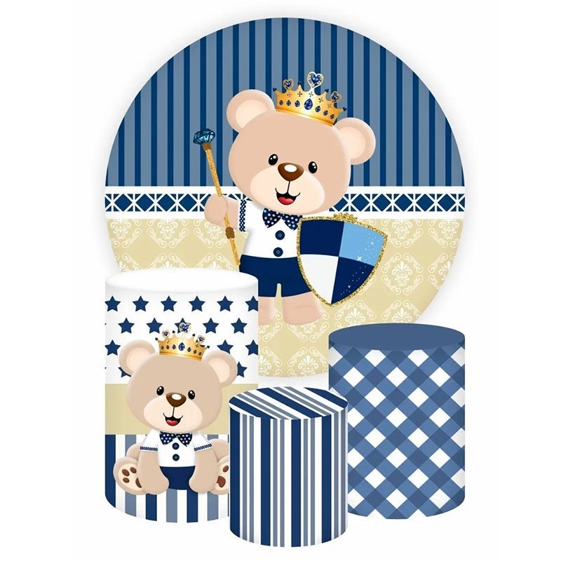 Lofaris Teddy Bear Guard Round Blue Baby Shower Backdrop Kit