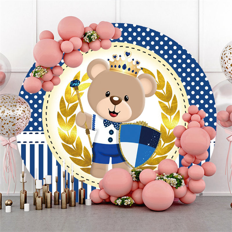 Lofaris The Bear Is Holding A Shield Baby Shower Round Backdrop