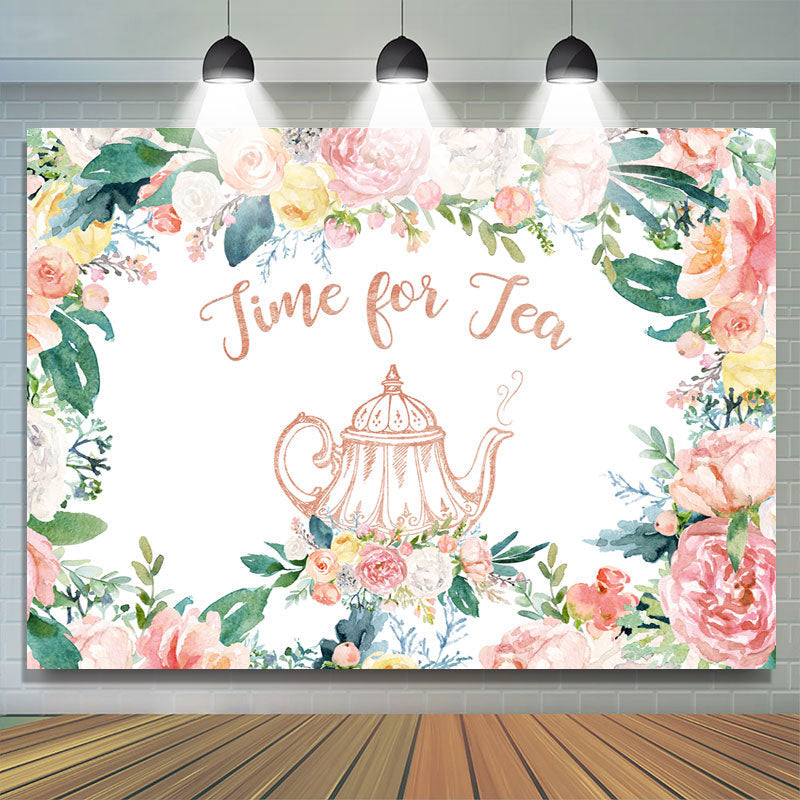 Lofaris Time for Tea Pink Floral Teapot Backdrop Party