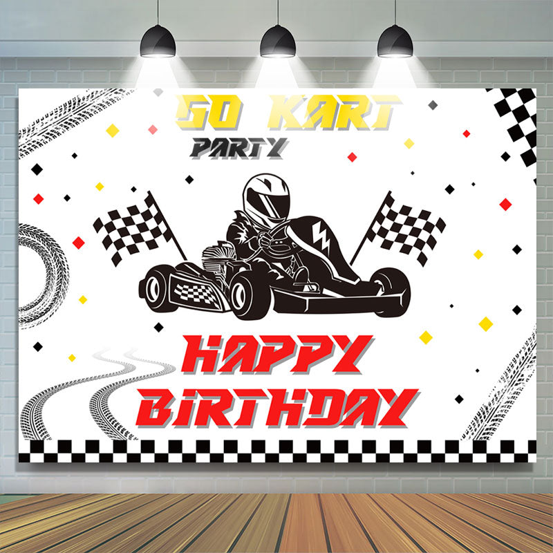 Lofaris Track Flag Happy Birthday Backdrop For Kart Party