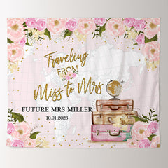 Lofaris Traveling Sweet Pink Floral World Map Bridal Shower Backdrop