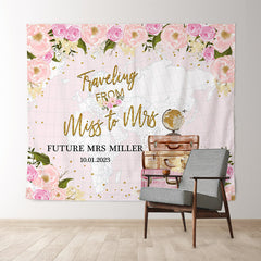 Lofaris Traveling Sweet Pink Floral World Map Bridal Shower Backdrop