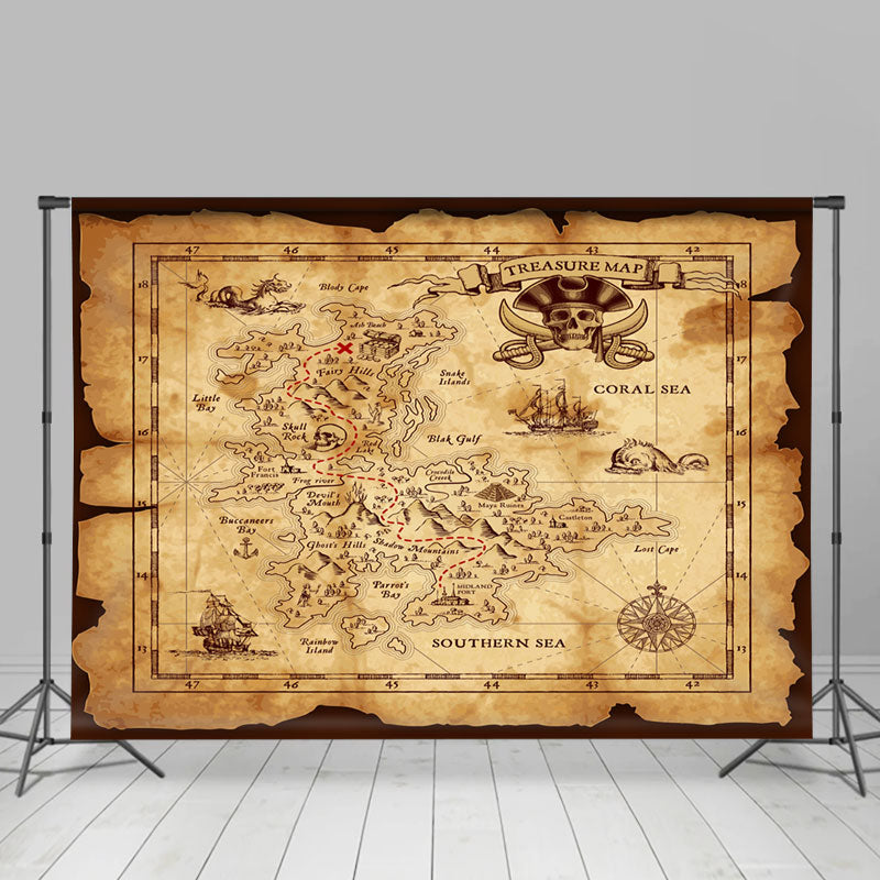 Lofaris Treature Island Map Brown Paper Pirate Party Backdrop For Kids